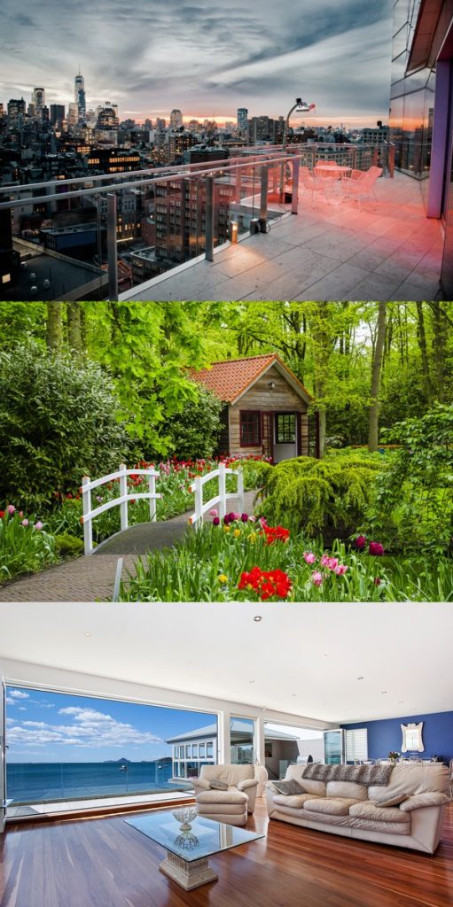 A city apartment, a country home and an ocean-view house, the Three Homes